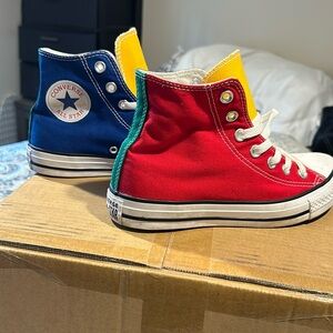 Chucks 
Size 7
Red, Blue, Yellow